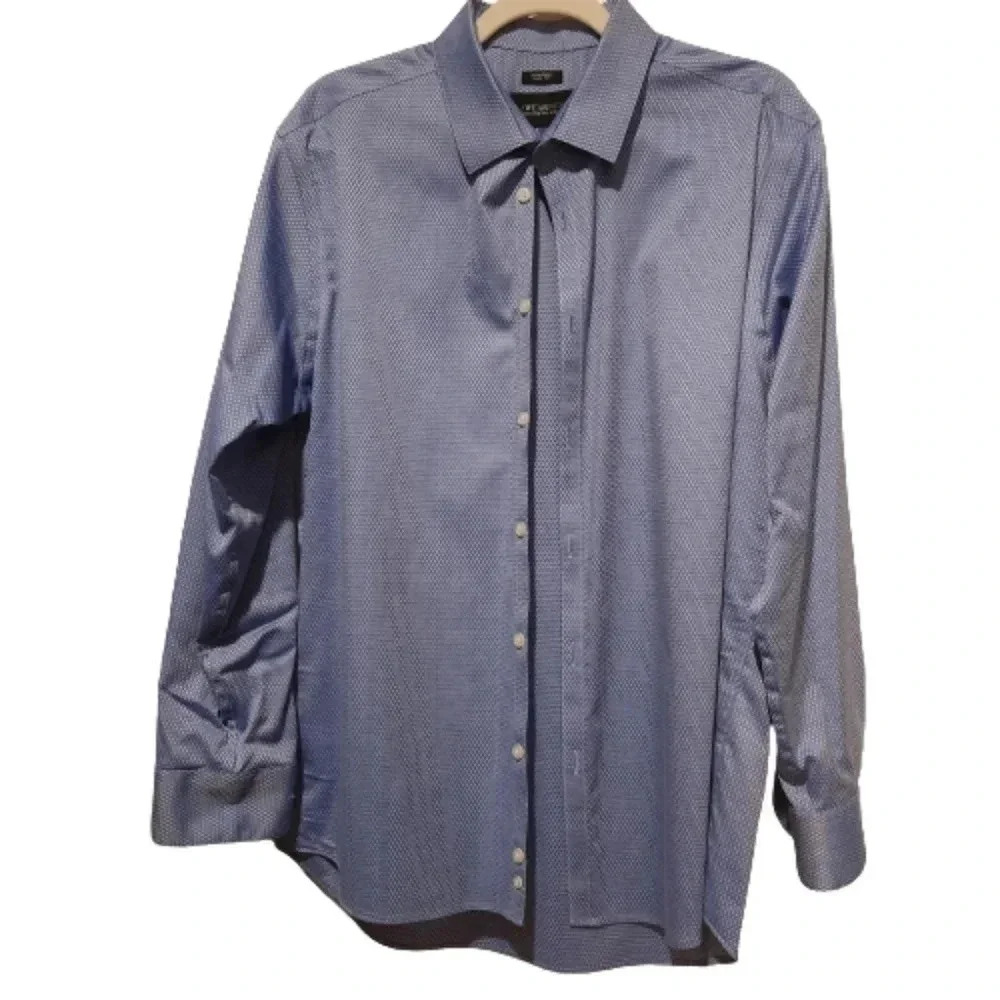 Kenneth Cole blue and white diamond pattern dress shirt Size 16 1/2, 32/33